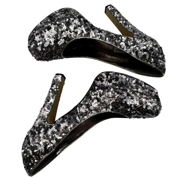 STEVE MADDEN Women's 10 Silver Sequin Platform Ultra High Pinup Heels P-Rebaa‎ - Picture 4 of 10